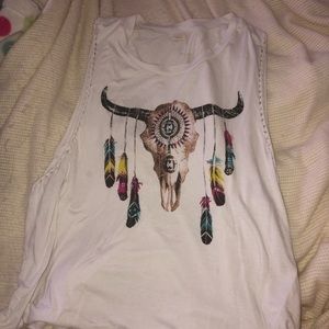 Surf Gypsy Cow Skull Feather Braided Boho Tank Top